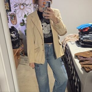 Beige Blazer with Light Blue Jeans